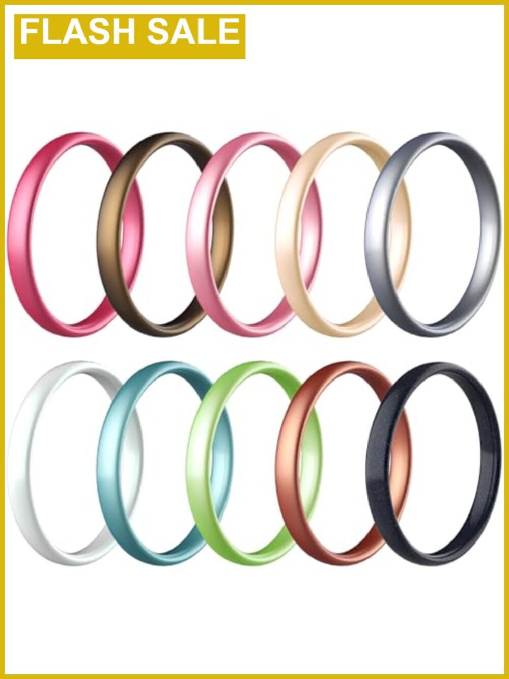 10 Pack Silicone Wedding Bands for Women 3mm Thin Stackable Rings